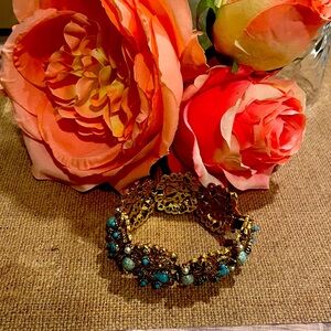 Vintage Florenza Gold Toned and Turquoise Bracelet